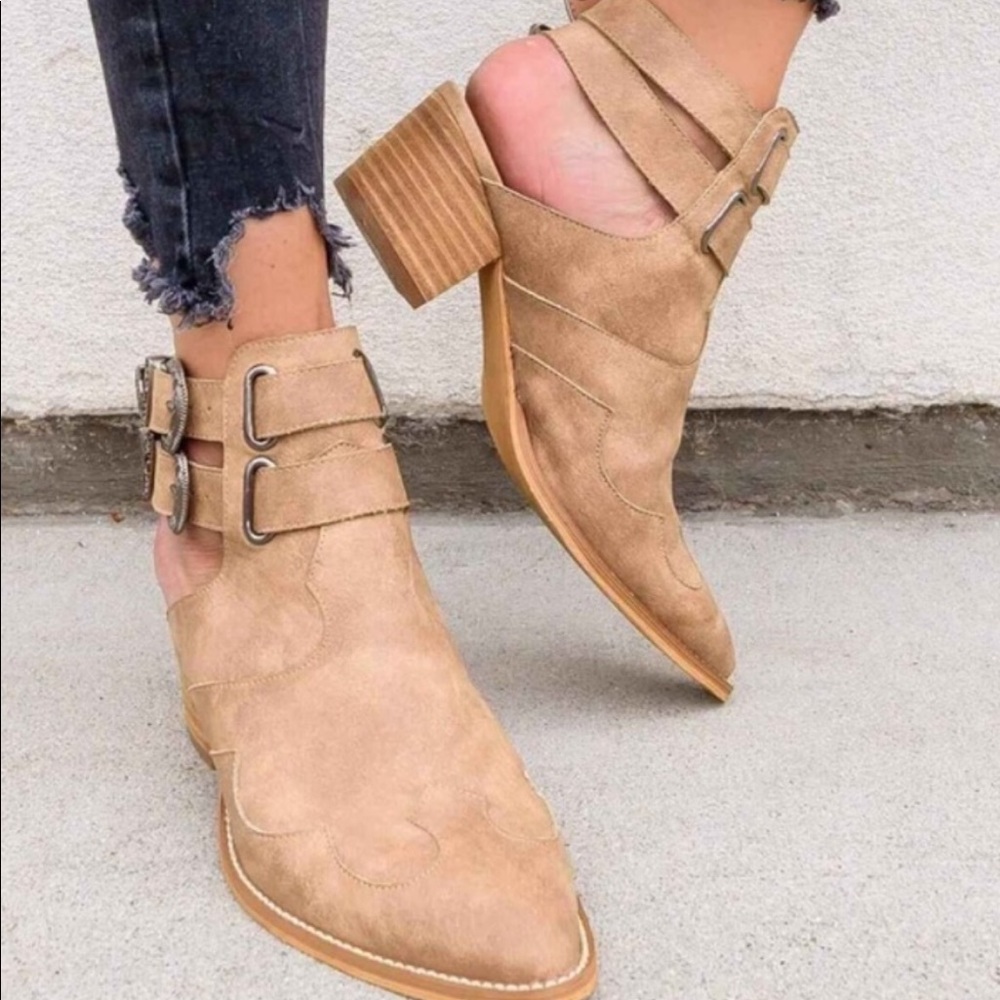 Distressed faux leather double ankle strap booties - Picture 2 of 7